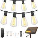 BLIATLUS 55FT Solar String Lights Outdoor Waterproof with Remote Control 15+2 Shatterproof LED ST38 Bulbs for Porch Garden Market Bistro Patio Backyard Fence