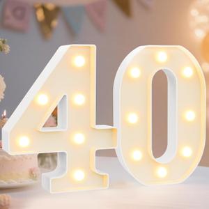 Pooqla 40th Birthday Decorations for Her Him, Light Up Number 40 for Party Table Decorations, 40th Birthday Gift for Women Men, Backdrop Wall Decor for 40th Wedding Anniversary Decoration (8.86 in)