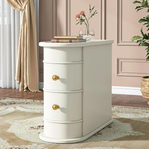Tribesigns Wood End Table, 2-Drawer Narrow Side Table Slim Chair Solid Side Table, No Assembly Required, Finished Back, White