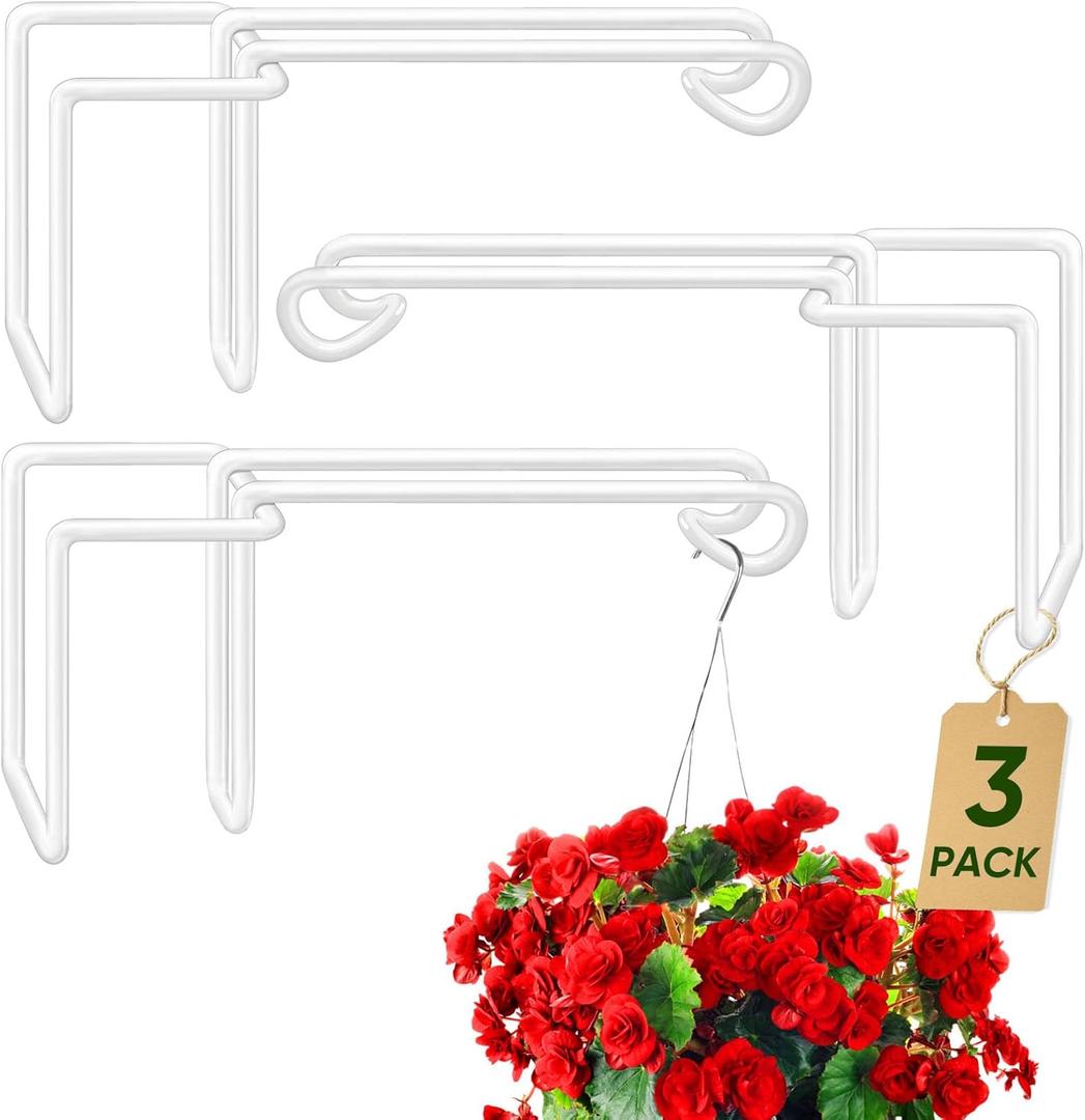 Vinyl Fence Plant Hooks for Hanging, 5 10 Inches Heavy Duty Plant Hanger, White Powder Coated Steel Fence Hangers for Hanging Plants, Baskets, Bird Feeders, Lights, Wind Chimes, 3 Pack