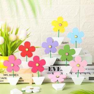 Wenqik 10 Pcs Wooden Flower Decor Spring Table Decoration Rustic Tulip Daisy Centerpiece Signs Floral Tiered Tray Decor for Mothers Day Gifts Home Kitchen Shelf Decorations(Flower)