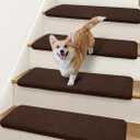 Ultra Plush Bullnose Carpet Stair Treads for Wooden Steps 9.5" x 32" | 14 Pcs Soft Stair Runner Rugs Indoor with Rounded Edge Protection, Residue-Free Non Slip Backing for Family, Pets, Dark Brown