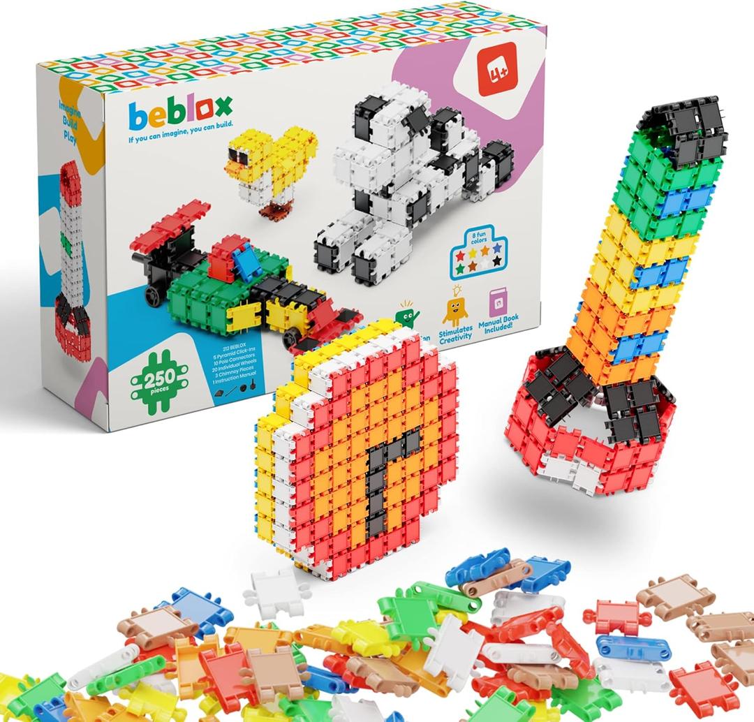 Beblox Building Blocks for Kids - 250-Piece Connecting Tiles Set - Interlocking Building Blocks for Kids, STEM Toys Kit, Fun & Educational Gifts for Boys & Girls, Preschool Learning Activities Ages 4+