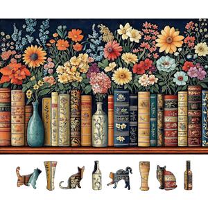 Vintage Books & Flowers 500-Piece Jigsaw Puzzle for Adults - Floral Library Scene Puzzle with Colorful Blooms, Decorative Book Spines - Challenging Yet Relaxing Puzzle, 23"x15"