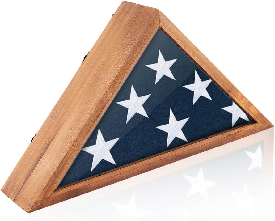 DICOSMETIC Wooden Flag Display Case for 3"x5" Folded American Flag 44x23x8.5cm Small Military Flags Frame Wall Mounted Flag Cases for Veterans with Clear Acrylic Windows for Home Decor