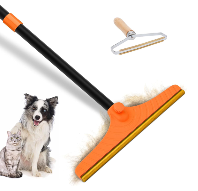 Carpet Rake for Pet Hair Removal - Reusable Pet Hair Remover, 60” Adjustable Long Handle Cat Dog Carpet Rake Scraper, Dog Hair Rake Brush for Rugs, Mats, Couch