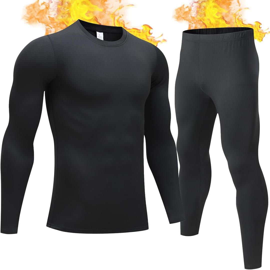 TEEPIRE Mens Thermal Underwear Set with Lightweight Ultra Soft Fleece Lined,Long John Set, Skiing Base Layer (Medium, 1 Pack Black Thermal Set)