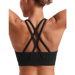 POSHDIVAH Women's Mid-Impact Sports Bra with Removable Padding - Criss Cross Back for Yoga, Running & Gym Workouts (Black, XS)
