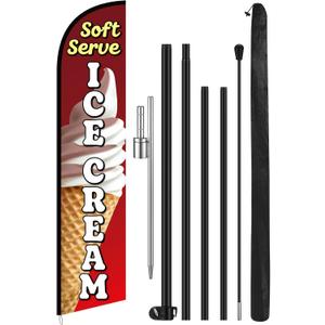Mindsoft 15ft Soft Serve Ice Cream Feather Flag Kit Vibrant Banner Feather Flag with Pole Ground Mount and Storage Bags for Business Advertising Grand Openings Shops
