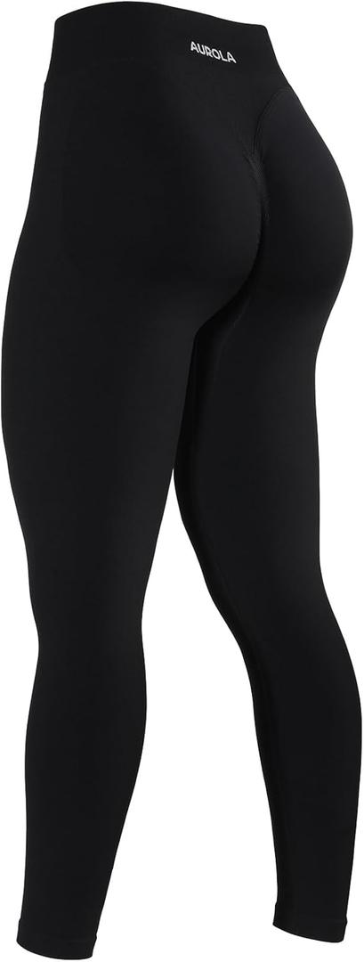 AUROLA Influence Workout Leggings for Women, Seamless Compression Tummy Control Leggings Mid Rise Yoga Pants (Black)