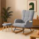 COMHOMA Nursery Rocking Chair with Ottoman, Teddy Glider Rocker Accent Chairs with High Backrest Reading Chair for Adult,Bedroom, Living Room, Offices (Gray with Ottoman) (Grey)
