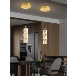 ykolupty Pendant Lights Kitchen Island Single Head Gold Crystal Island Lights Dining Foyer Entrance Modern Chandeliers LED Dimmable 2700-6000K