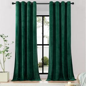 Timeper Dark Green Velvet Curtains, 102 inches Blackout Curtains Super Soft Home Decor Thermal Insulated Energy Saving for Sliding Door/Privacy Room Dividers, Grommet Top, W52 x L102, 2 Panels