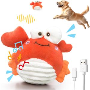 GUKCO Crab Interactive Dog Toys Rechargeable Self-Play Toy with Motion-Activated Ball & Music Recording Modes for Small, Medium & Large Dogs, Moving Dog Toy to Keep Them Busy