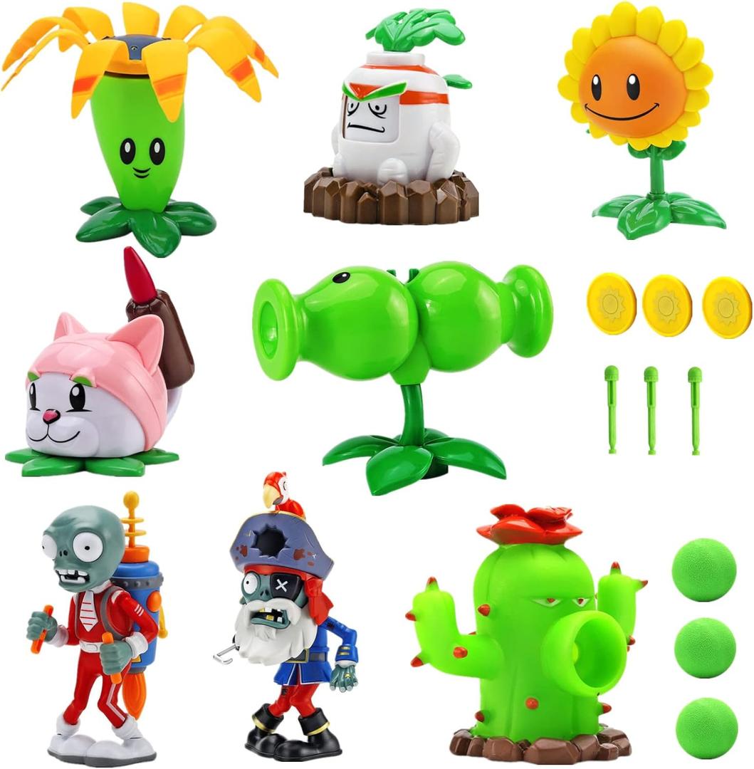 JHESAO 8 PCS Plants and Zombies Toys Action Figures Zombies PVZ Toys Set 1 2 Series Great Gifts for Kids and Fans,Birthday and Christmas Party