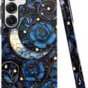 Case for Samsung Galaxy S25,Stained Glass Moon Mosaic Dark Academia Phone Case Military-Grade Drop Protection Cover for Women Girl - Glossy