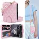 OCASE Compatible with Samsung Galaxy Z Flip7 Crossbody Wallet Case with Card Holder, PU Leather Handbag Phone Purse with RFID Blocking Wrist Strap Lanyard 2025, Pink