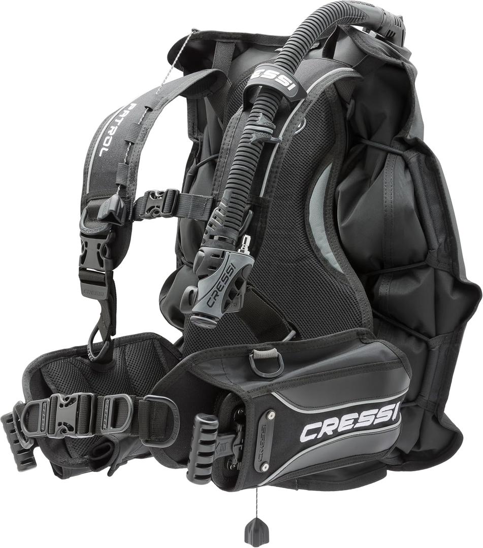 Cressi Travel-Friendly Light Back Inflation BCD for Scuba Diving | Patrol: Designed in Italy (Large, Black)