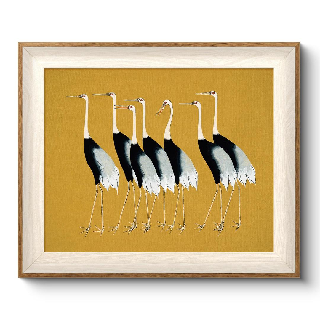 VIYYIEA Framed Wall Art for Living Room, Cranes Canvas Prints, Vintage Home Decor, Animals Oil Painting Picture, Bathroom Wall Decor Gifts for Friends or Family -Seven Cranes-(36L x 24W)