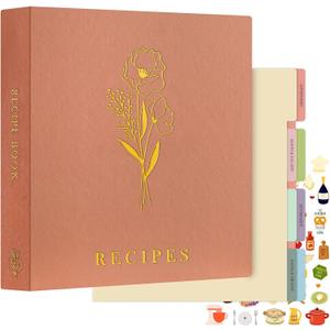 Lanpn Recipe Binder 8.5x11 3 Ring Kit, Waterproof Organizer Binder with 60 Plastic Sleeves,116 Recipes, Dividers,Labels & Stickers, Blank Recipe Book to Write in Your Own Recipes, Rose