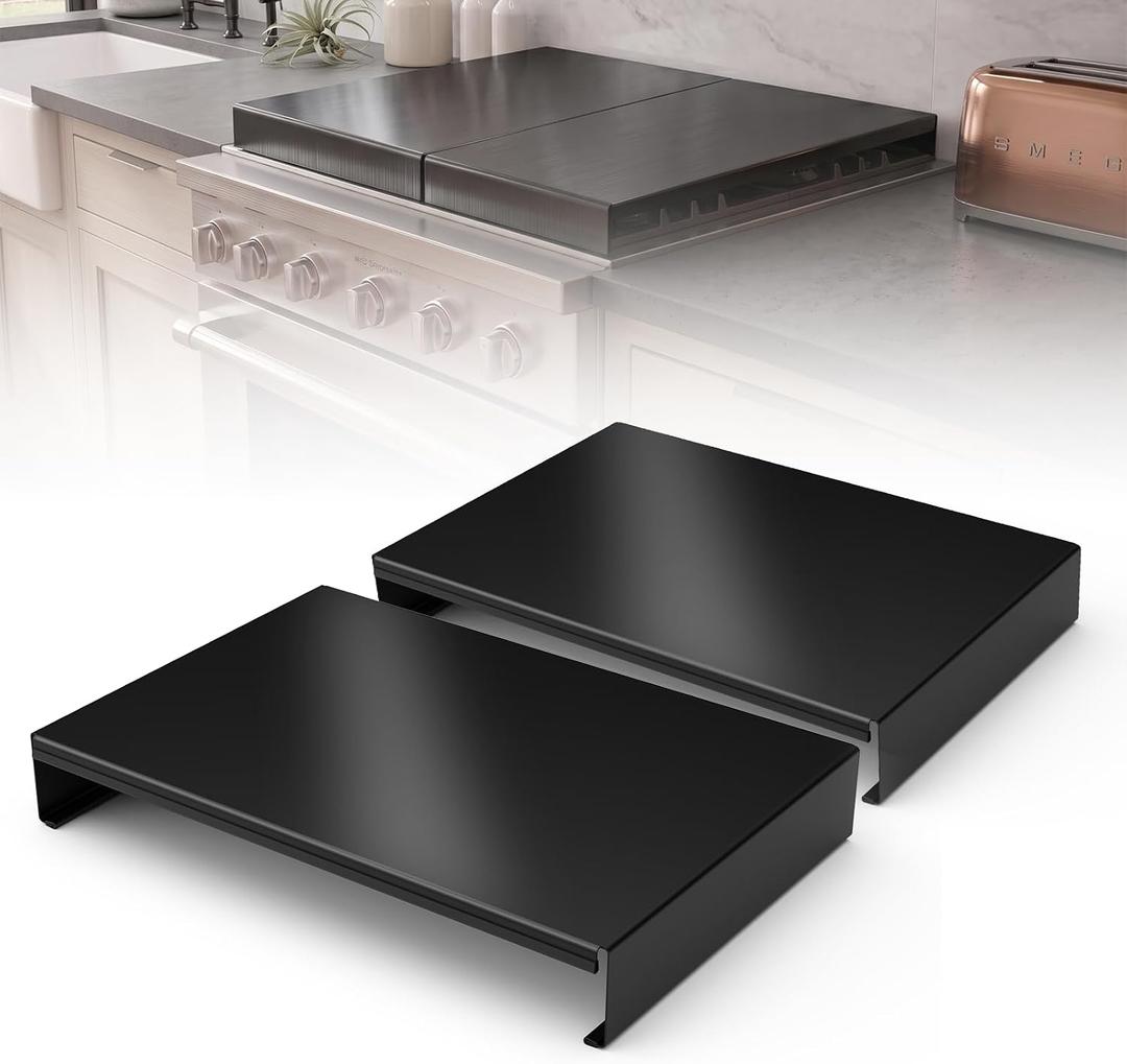 Stainless Steel Gas Stove Top Cover, Multi-functional Noodle Board, Cooktop Cover for Expanding Kitchen Space, Robust and Durable, 15"x 22"x3.2" (2, Black), 21.6"L x 2.6"W