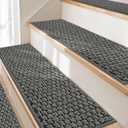 JSEI Stair Treads for Wooden Steps, 14 Pack 9" X 28" Non-Slip Machine Washable Carpet Stair Treads with TPE Backing, Soft Indoor Stair Rug Runner for Kids Elders & Pets, 100% Polyester, Light Grey