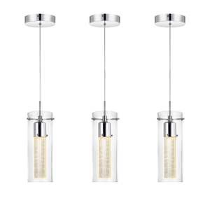 3 Pcs 1-Light Modern Pendant Ceiling Light Fixture, Dimmable Integrated LED Chandeliers for Dining Room Over Table, Kitchen Island Hanging Light with Crystal Bubble Glass, 9w, Chrome, ETL Listed, 2 Glasses Is Missing
