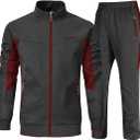 YSENTO Men's Tracksuits Outfits Set 2 Piece Jogging Suits Warm Up Sweatsuits Sweat Track Suits Sets (3X-Large, 2-dark Grey+red)