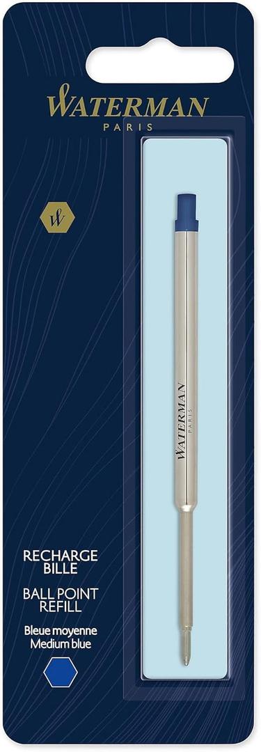 Waterman Ballpoint Pen Refill, Medium Tip, Blue Ink, 1 Count
