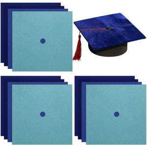 12 Sheets Graduation Cap Fabric Topper Decoration, 10 x 10 Inch Velvet Grad Cap Cover Blank Decorative Velvet Fabric for Graduation Hat Craft DIY Non Adhesive (Blue Series)