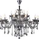 Modern Luxury K9 Crystal Chandelier 18 Light Large Smoky Gray Crystal Chandelier Lighting 39.5" E12 Crystal Pendant Light Fixtures for Living Room, Stair,Store (Double Layer 12+6 Lights)