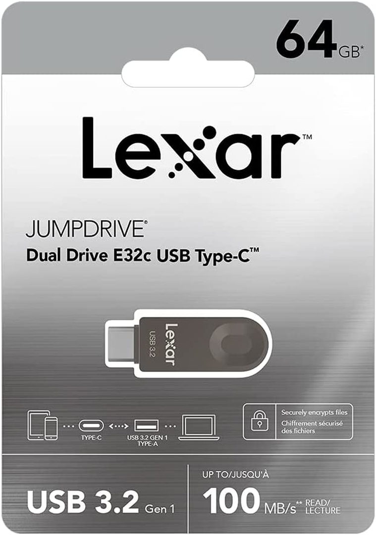 Lexar E32C 64GB Type-C USB Flash Drive, USB-A&USB-C 3.2 Gen 1 Dual Drive