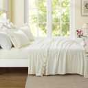 3 Pieces Ruffle Twin Sheet Set, Beige Bed Sheets Twin Size
