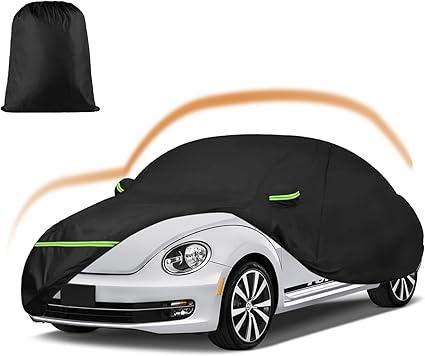 Car Covers for 1998-2023 Volkswagen New Beetle Sedan 2-Door, 210T All Weather Protection Custom-fit Beetle Waterproof Car Cover, w/Zipper Door and Cotton Lining, Rainproof, Dustproof and UV Proof