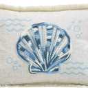 Comfy Hour 18"x13" Blue and White Scallop Shell Accent Pillow, Antique Vintage Figurine Style Home Decor, Coastal Lumbar Cushion with Removable Insert