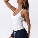 Danysu V Neck Racer Back Tank Top for Women Padded Ribbed Long Tank Fitted Basic Cami Tops (White, M)