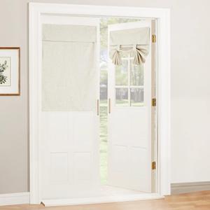 RYB HOME 100% Blackout Curtains for Small Window, Linen Textured Blend Insulating Privacy French Door Curtains Tie Up Shades for Kitchen Storage Cabinet Basement, W 34 x L 40, Ivory, 1 Panel