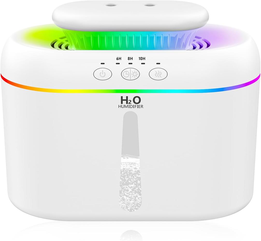 2L humidifiers for bedroom Large Room Home Ultra-Quiet 28 dB Quiet Supersized Cool Mist Air Humidifier for Baby NurseryDual NozzieEasy to Clean & Fill, 7 Color NightLight (White)