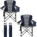 ALPHA CAMP Oversized Folding Camping Chair, Heavy Duty Portable Lawn Chairs with Cooler Bag, Side Pocket & Cup Holder, Folding Chairs for Outside Support 450 LBS (Twin Pack, Blue)