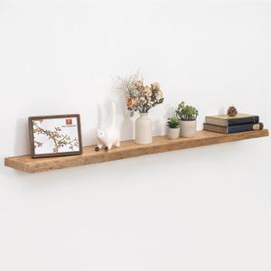 Floating Shelves for Wall, 60"x9.3" Rustic Solid Live-Edge Elm Wood Wall Shelves, Heavy-Duty Floating Shelves with Invisible Brackets for Living Room, Bedroom, and Kitchen, Natural Finish