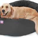Majestic Pet Dog Bagel Calming Bed, 40x29x9in, Soft Round Pet Bed with Spine Support, Fluffy Donut Dog Bed, Large, Gray