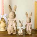 Cinnvoice 3 Pcs Rattan Effect Resin Easter Bunny Figurines Decor Wicker Easter Bunny Garden Statue with Bow for Spring Table Centerpieces Indoor Outdoor Patio Yard Farmhouse Decorations Home Decor