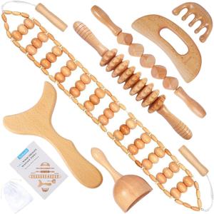 Xokocli 7-in-1 Wood Therapy Massage Tools Lymphatic Drainage Massager for Muscle Pain Relief | Maderoterapia Kit Body Sculpting Tools for Anti-Cellulite, Body Shaping