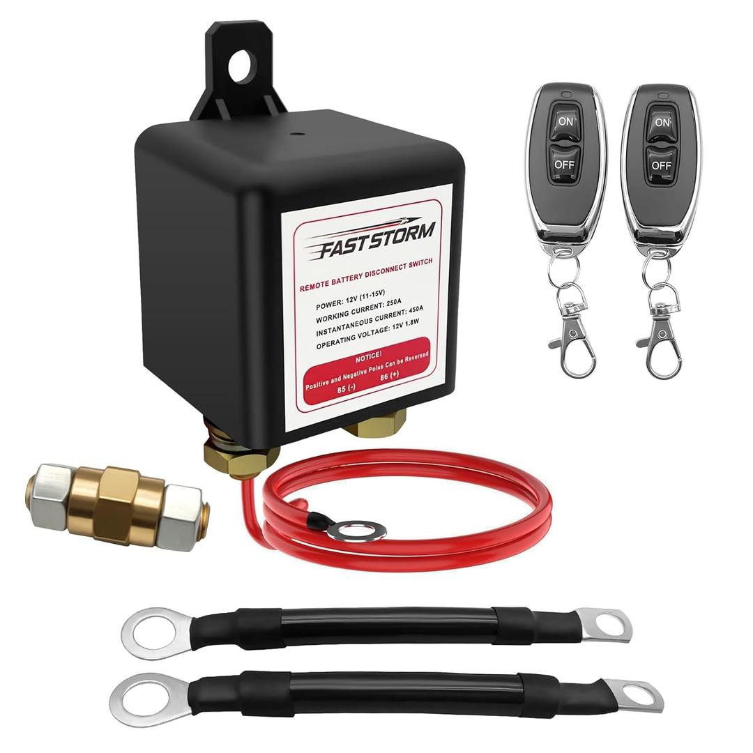 FASTSTORM Side Post Remote Battery Disconnect Switch 12V, 250A Negative Battery Cut Off Switch AntiTheft Kill Switch Kit Upgrade Prevent Battery Drain for Car Truck, RV Auto, Boat,Vehicle etc