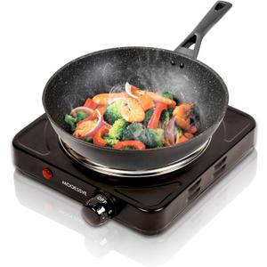 Countertop Single Cast Iron Burner 1000 Watts Electric Hot Plate with Adjustable Temperature 6.1" Cooktop for Dorm, Office, Home, Camp, Compatible for All Cookwares