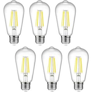 Ascher Dimmable Vintage LED Edison Bulbs, 6W, Equivalent 60W, Bright Cool White 4000K, 80+ CRI, ST58 Antique LED Filament Bulbs, E26 Medium Base, Clear Glass, Pack of 6
