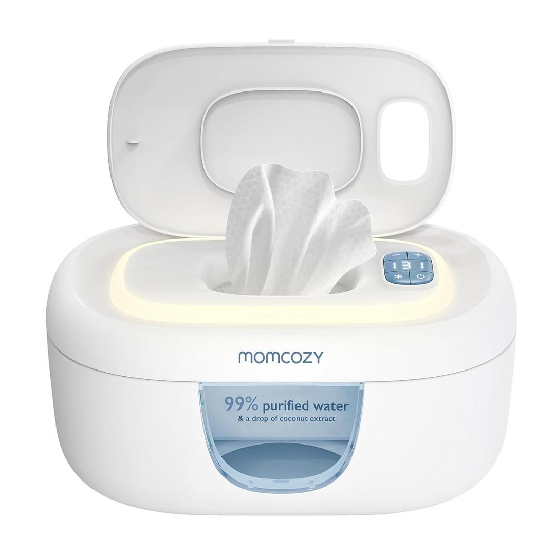 Momcozy Baby Wipe Warmer, Innovative Spring Design, Large Capacity Wipes Dispenser for 60-80pcs, Fast & Even Heating, 4 Modes of Temperature Heating Control, Diaper Wipe Warmer with Night Light, Blue (Regular)