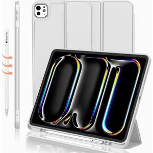 iMieet iPad Pro 13 Inch Case (M5/M4) 2025/2024 with Pencil Holder, Trifold Stand Smart Case with Soft TPU Back, Auto Wake/Sleep (Light Gray)