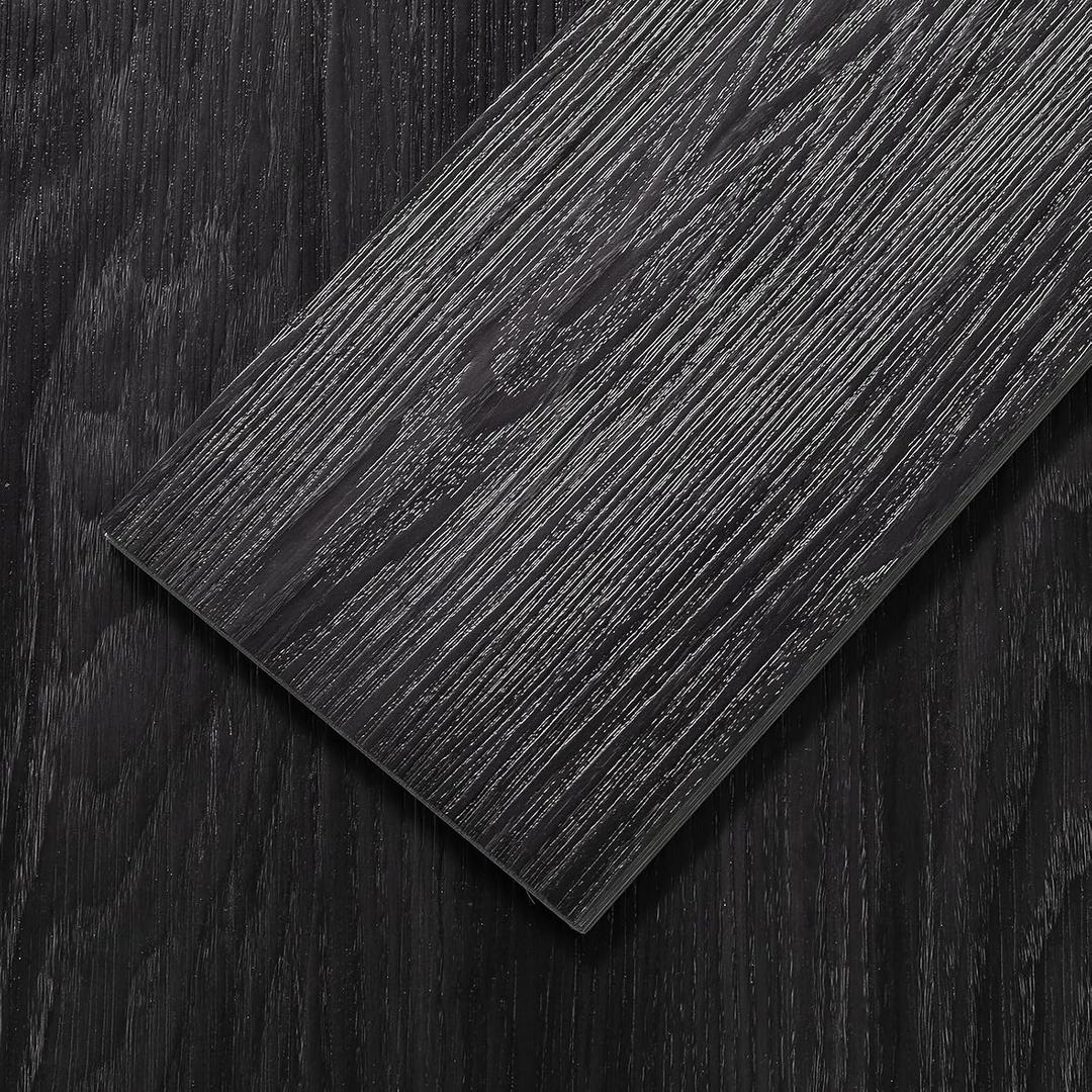 Peel and Stick Floor Tile Wood Grain Look 36"x6", 18 Sq.Ft Black Grain, 12 pack