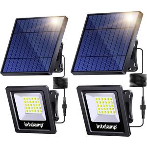 intelamp 4400mAh Solar Flood Lights, 2 Pack Outdoor Solar Security Light Dusk to Dawn Auto On/Off IP65 Waterproof Solar Powered Lights for Porch, Balcony, Yard, Garage, Barn, Garden